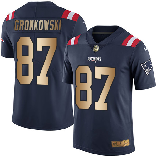 Nike Patriots #87 Rob Gronkowski Navy Blue Men's Stitched NFL Limited Gold Rush Jersey - Click Image to Close